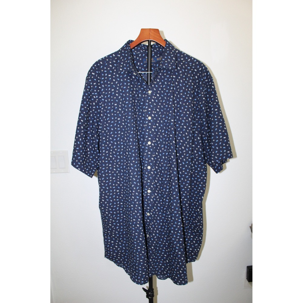 Polo Ralph Lauren Mens 2XLT Navy Blue Seersucker Nautical Flag Button Down Shirt